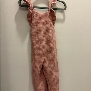 Zara Soft Pink Ruffled Knit Overalls